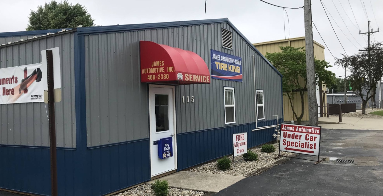 James Automotive Repair storefront on Mulberry Street in Churubusco, Indiana